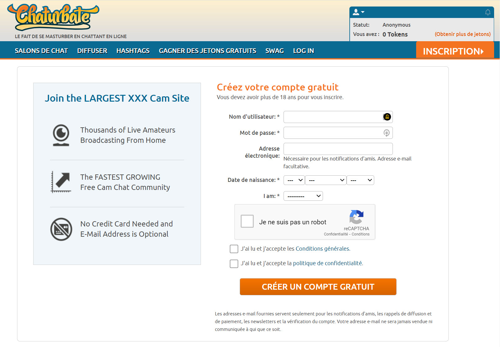 chaturbate create account
